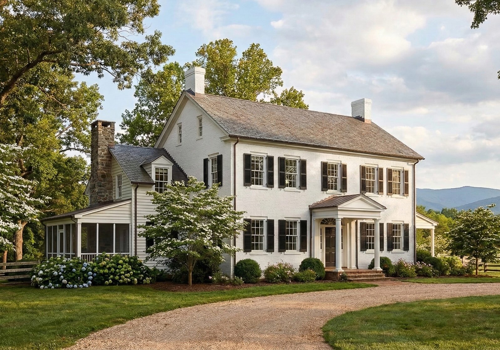 Brick home in Central Virginia painted white.