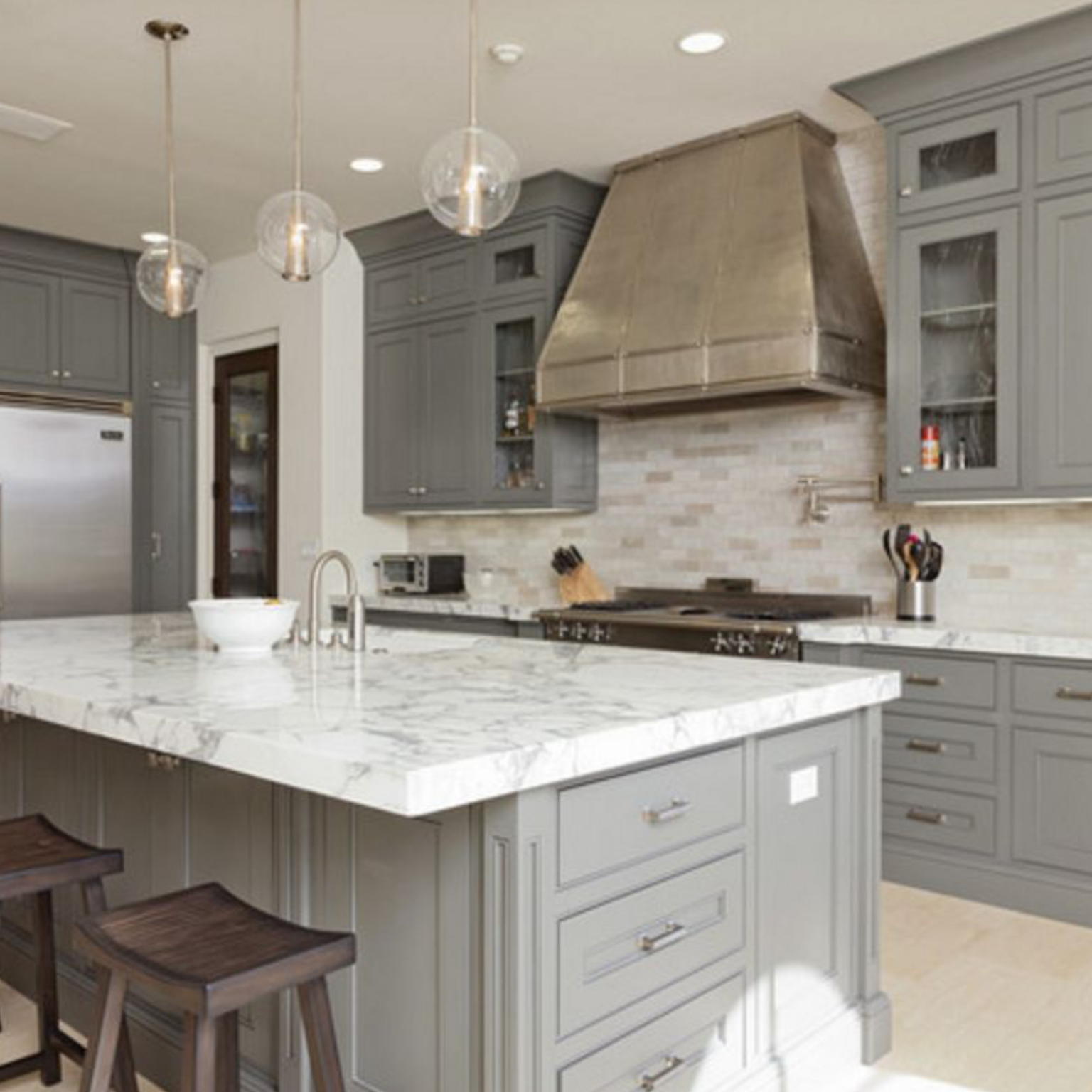 Gray cabinets painted by the Paint EZ crew.
