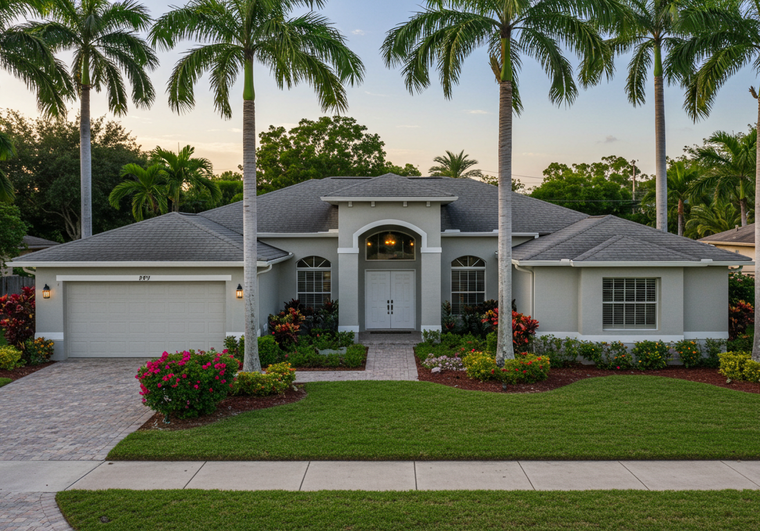 Light gray house in Coral Springs, FL painted by Paint EZ.