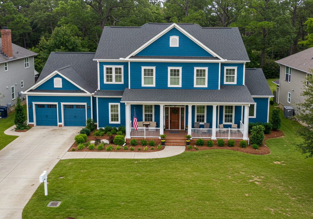 Blue house in Houston, TX. Painted by Paint EZ