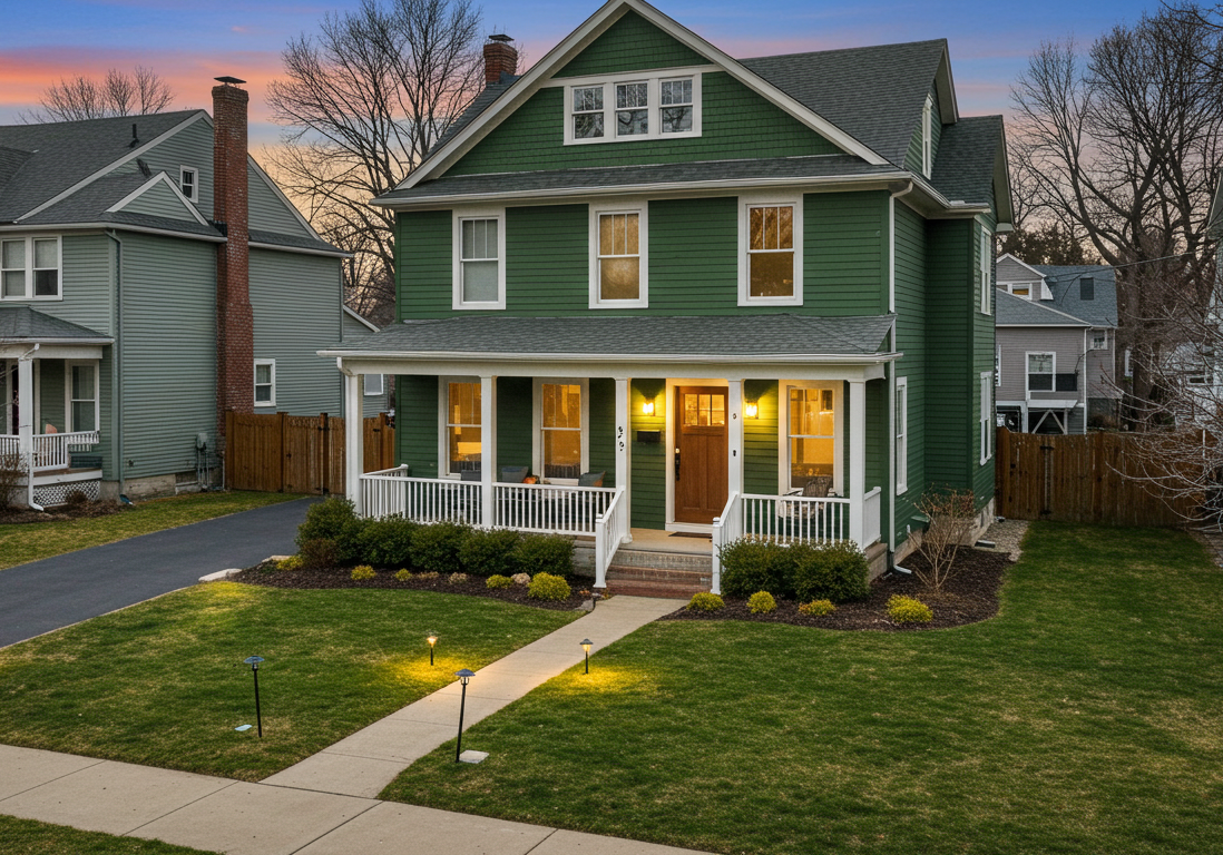 House painted green in the Detroit Metropolitan area. Painted by Paint EZ.