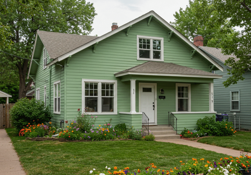House painted green in Englewood, CO. by Paint EZ.