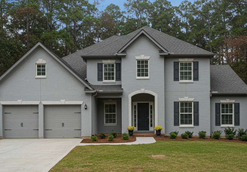 Grey house recently painted by Paint EZ in Johns Creek, GA