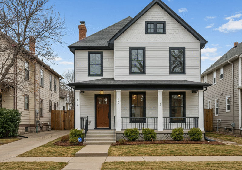 House painted white with black trim in Englewood, Colorado byt Paint EZ of South Denver