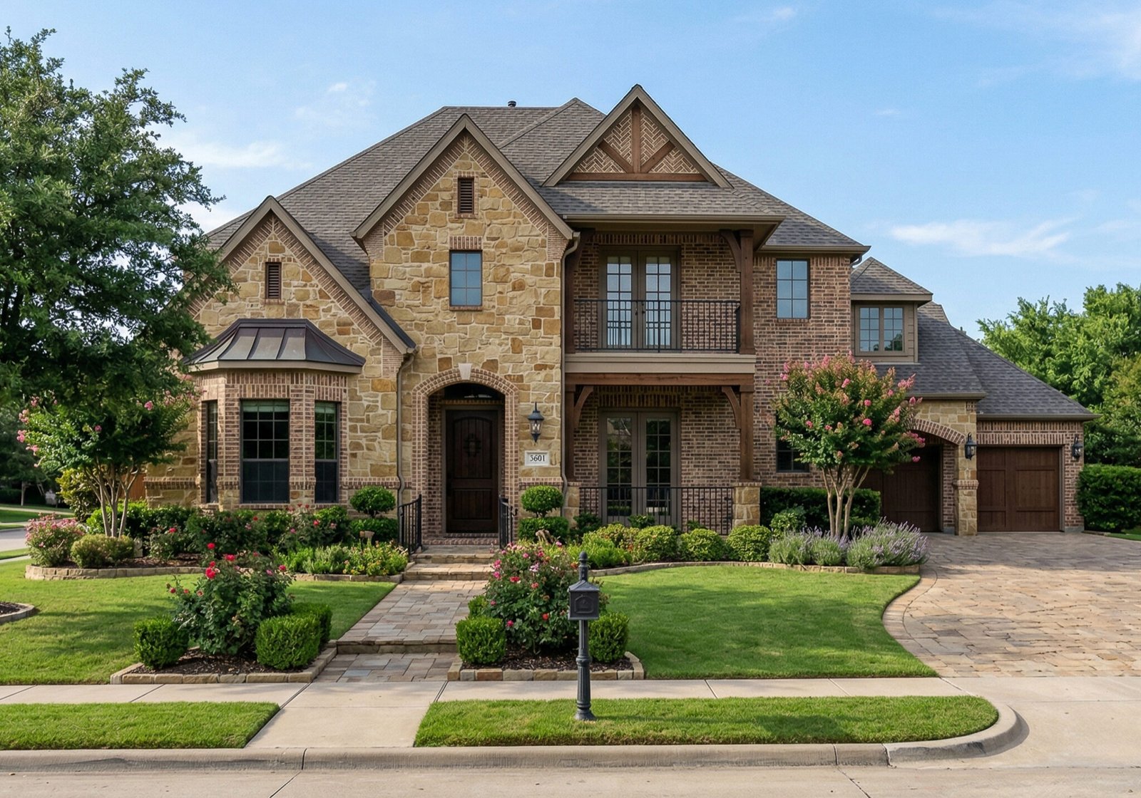 Brown, stone and brick house pressure washed and painted by Paint EZ in Plano, TX.