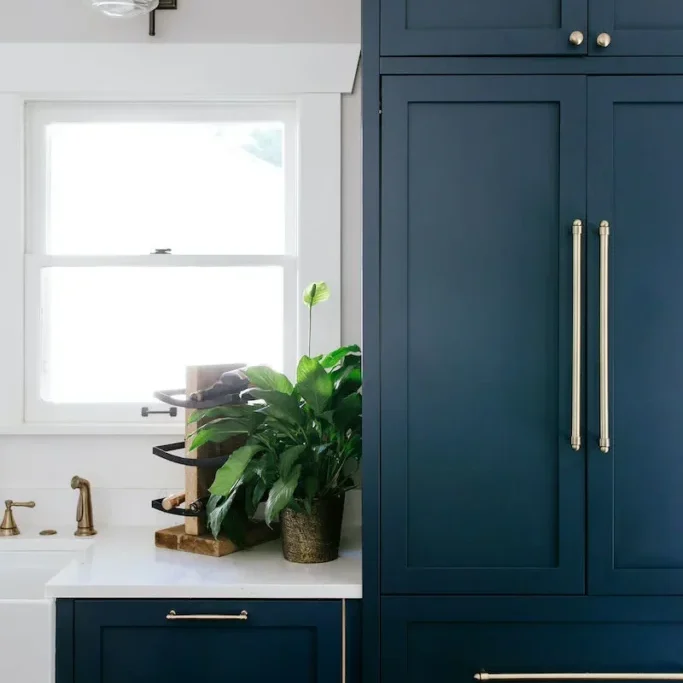 Blue cabinets painted with Hale Navy by Benjamin Moore