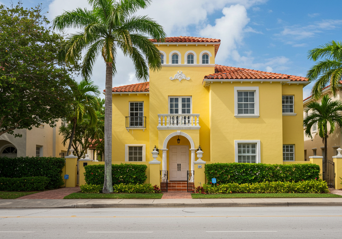 Home painted yellow in Coral Gables, FL