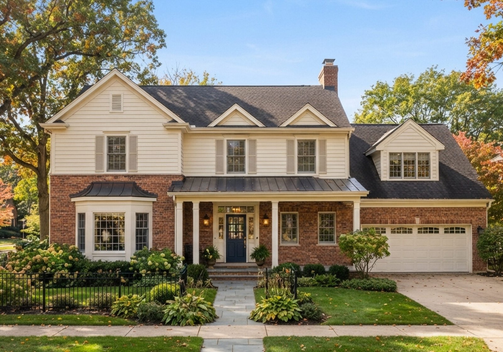 Beige and brick house in Illinois painted by the painters of Paint EZ.